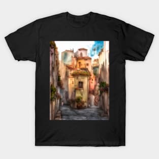 narrow street with colorful houses and children T-Shirt